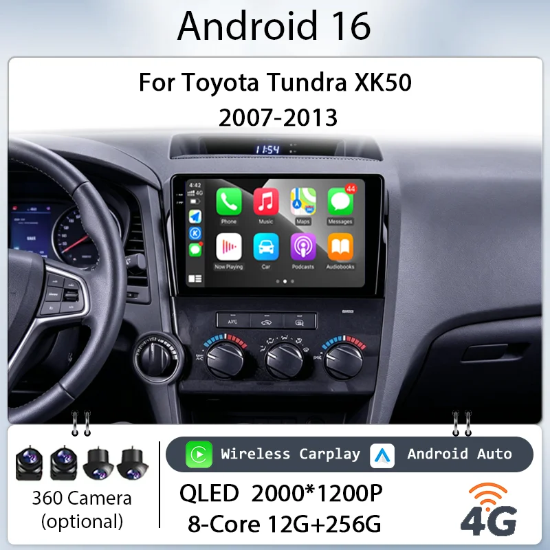 

10" Android 16 Wireless CarPlay GPS Navi Bluetooth WiFi DSP Kit for Toyota Tundra XK50 2007-2013 Car Stereo IPS HD Touch Screen