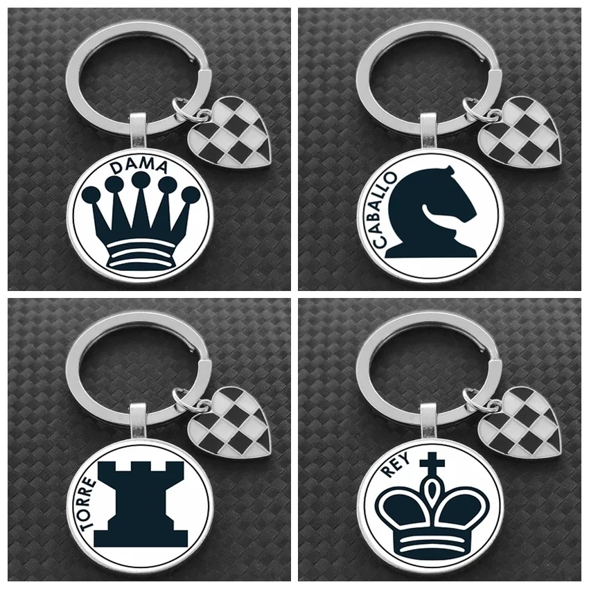 Spanish CHESS Keychain Chess enthusiast Keyring as a gift for friends  glass cabochon Key chain