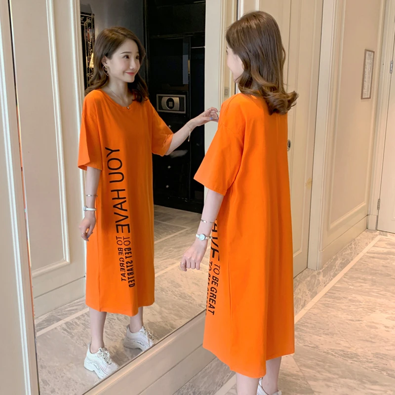 Summer Trendy Long Cartoon Print Sleep Dress Women's Loose plus Size Home Leisure Comfortable Short Sleeve round Neck Dress