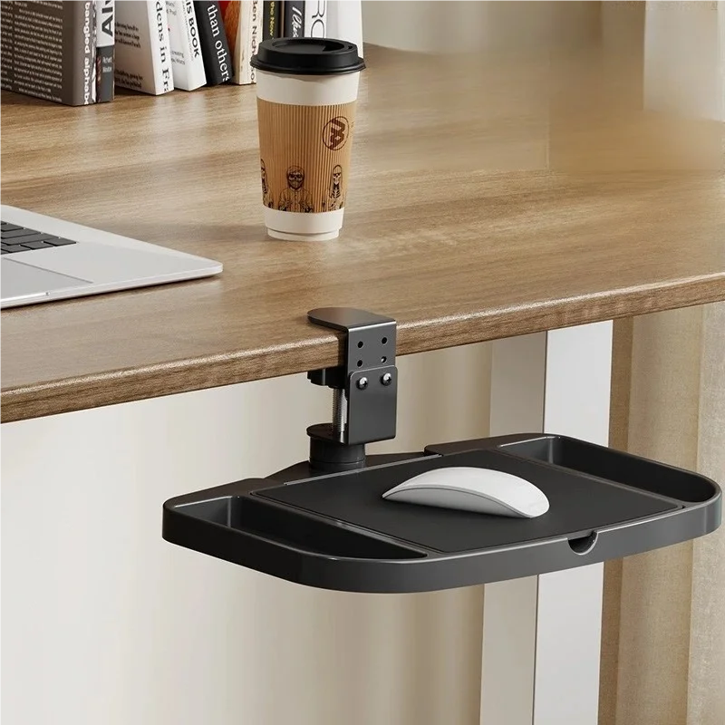 

1PC Desk Mouse Tray Clamp on Desk Organizer Convenient Easy To Install 360° Rotating Under Desk Mouse Tray for Office Workplace