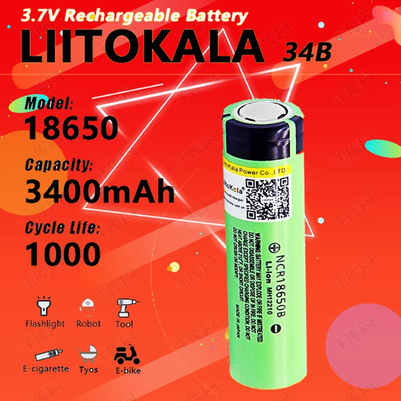 1-40pcs 100% ใหม่Original LiitoKala 34B NCR18650B 3.7V 3400 MAh 18650 3400MAhแบตเตอรี่ลิเธียมไฟฉายแบตเตอรี่