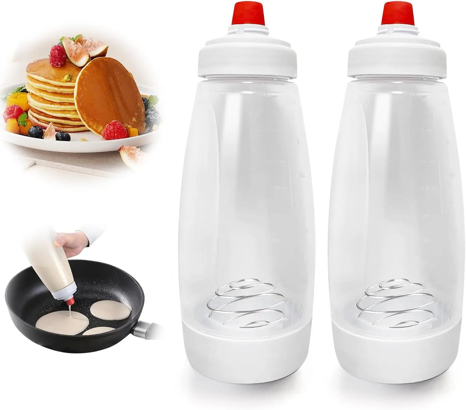 

Pancake Batter Dispenser with Blender Ball, Pancake Mixer Kitchen Batter Squeezer Bottle Suitable for Cupcake, Pancakes, Muffins