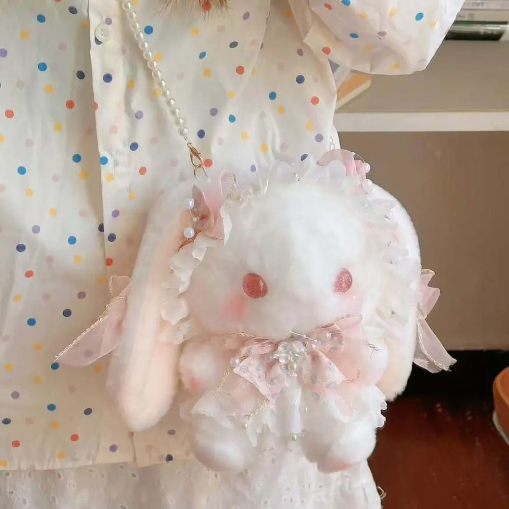 

Kawaii Bunny Bag Lolita Sweet Crossbody Bags Princess Pearl Chain Purse