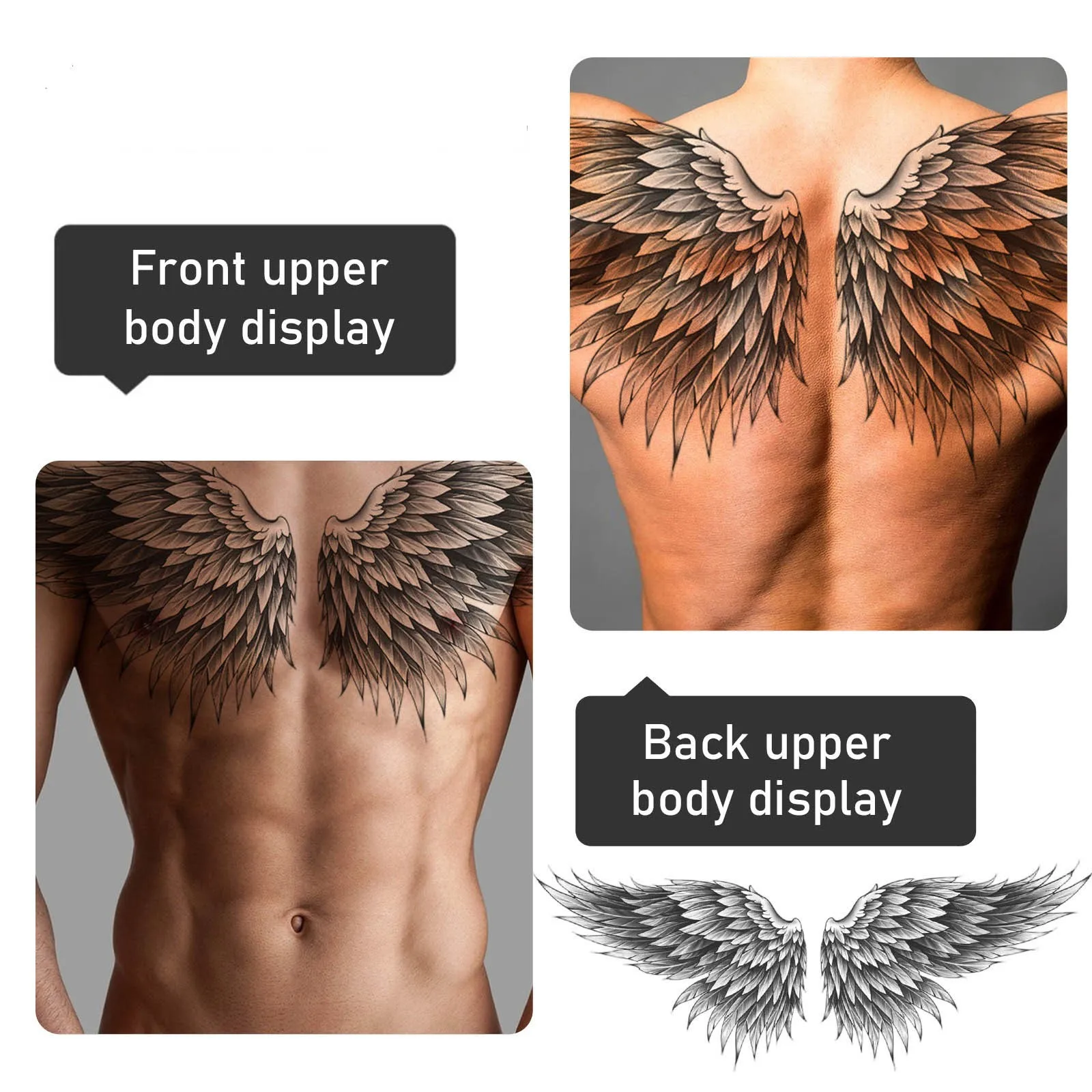 

2Pack Back/Chest Wings Realistic Temporary Tattoo Sticker Waterproof Non-reflective Semi-permanent Tattoos Personalized Stickers