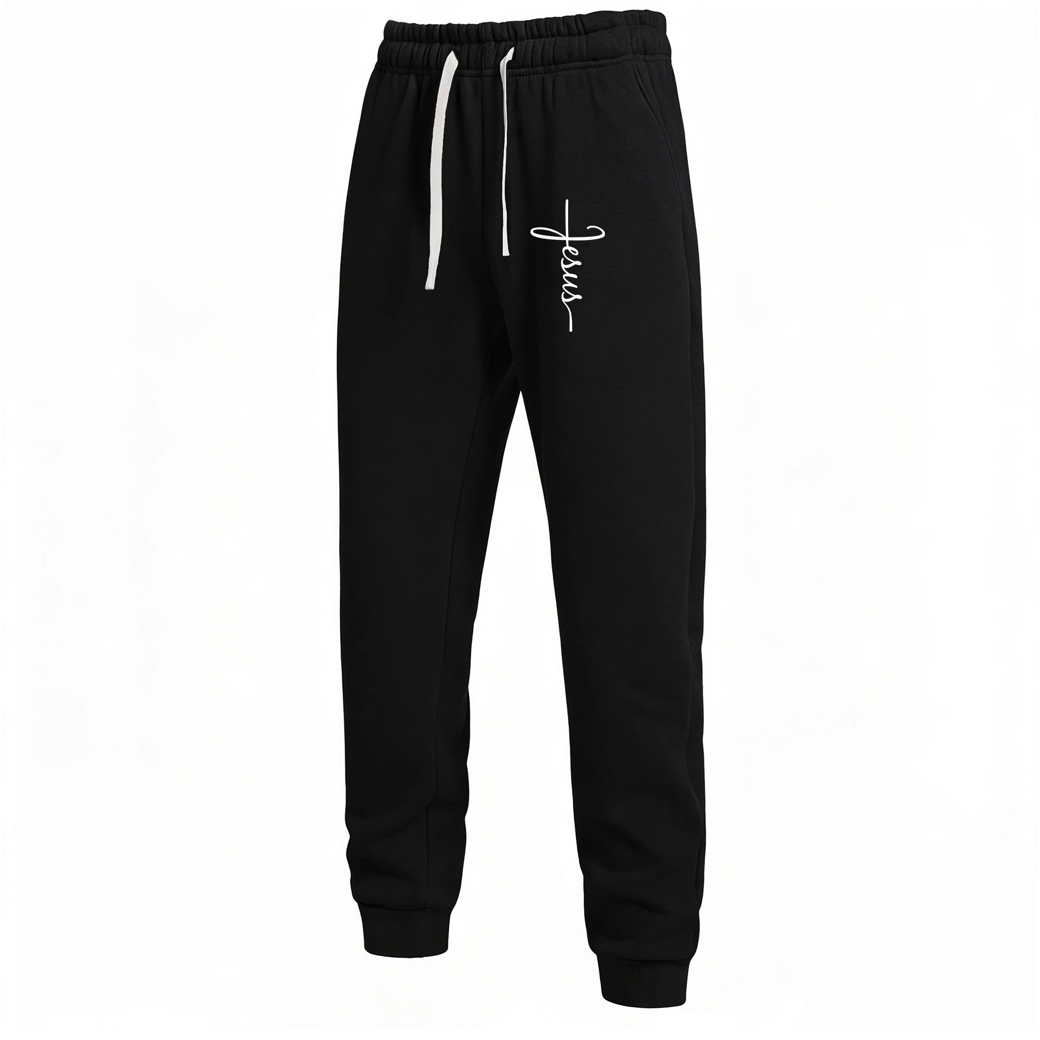 

Spring and Autumn Black Men's Casual Pants Fashion Printed Design Sports Casual Pants Solid Color Versatile Casual Pants