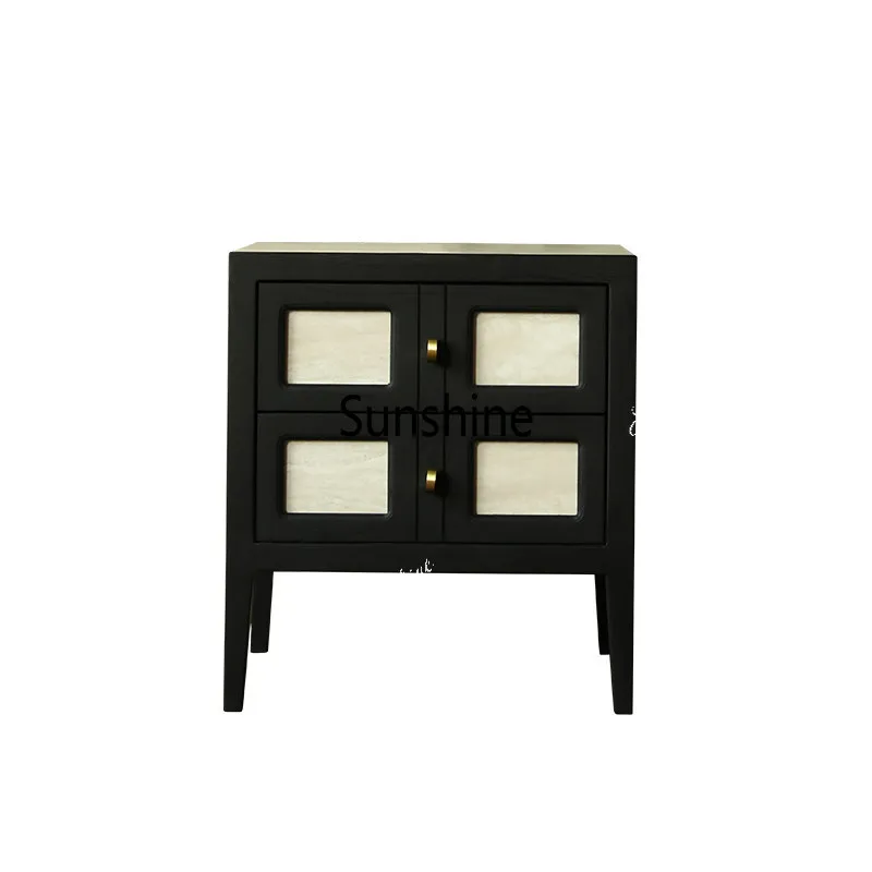 French retro bedside table contrasting color simple side cabinet Chinese style solid wood bedside table
