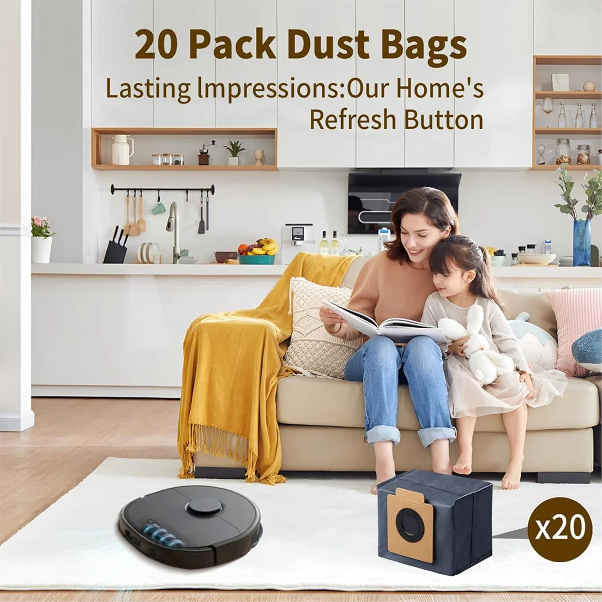 ABKR 20 عبوة من أكياس الغبار لمحطة Eufy X10 Pro Omni & X8 Pro ذاتية التفريغ، أكياس تنظيف روبوت مكنسة كهربائية سعة 2.5 لتر أكياس غبار بديلة