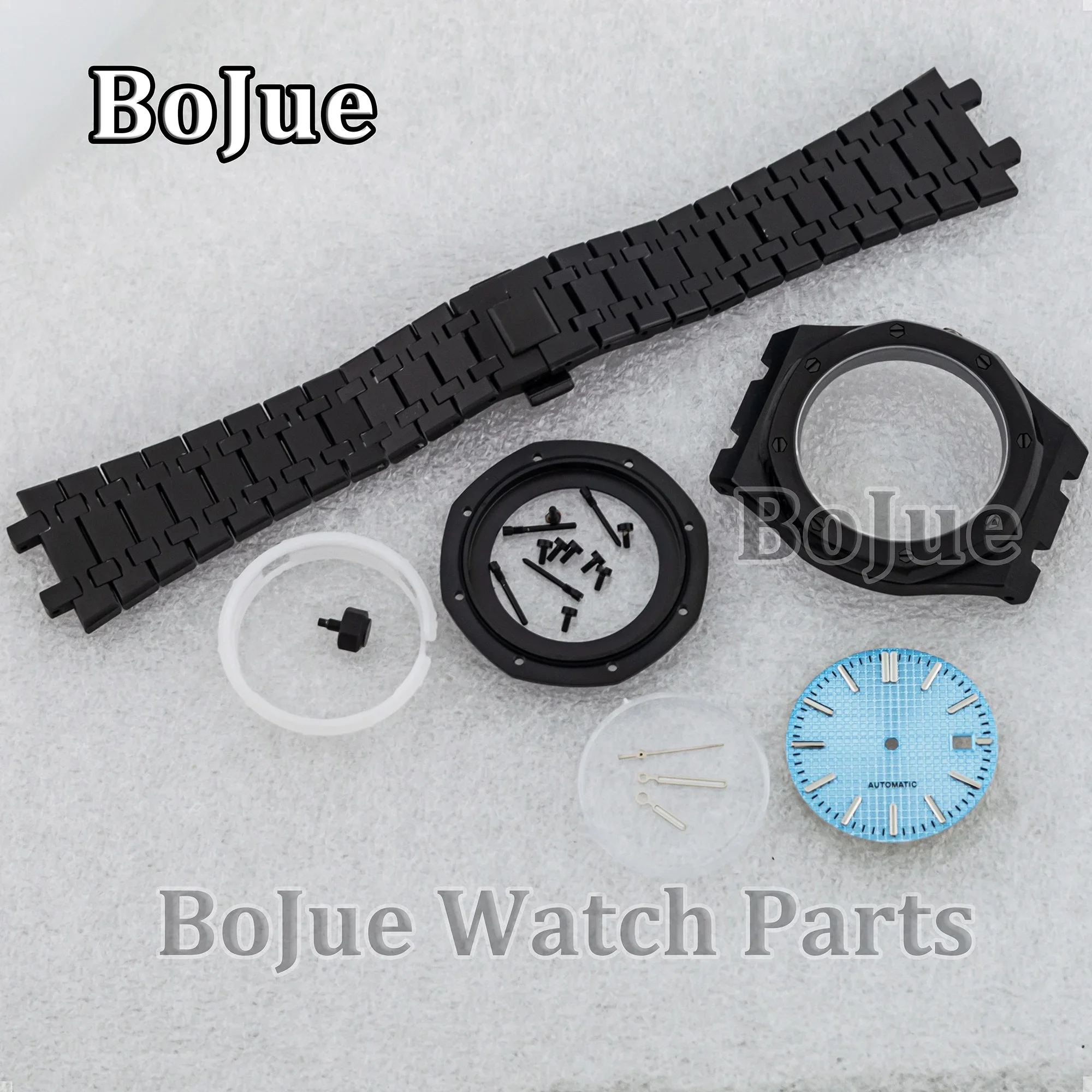 41mm 블랙 시계 케이스 오크 nh35 nh36 무브먼트 용 스테인레스 스틸 시계 밴드 부품 31.8mm 다이얼 방수 사파이어 크리스탈 유리