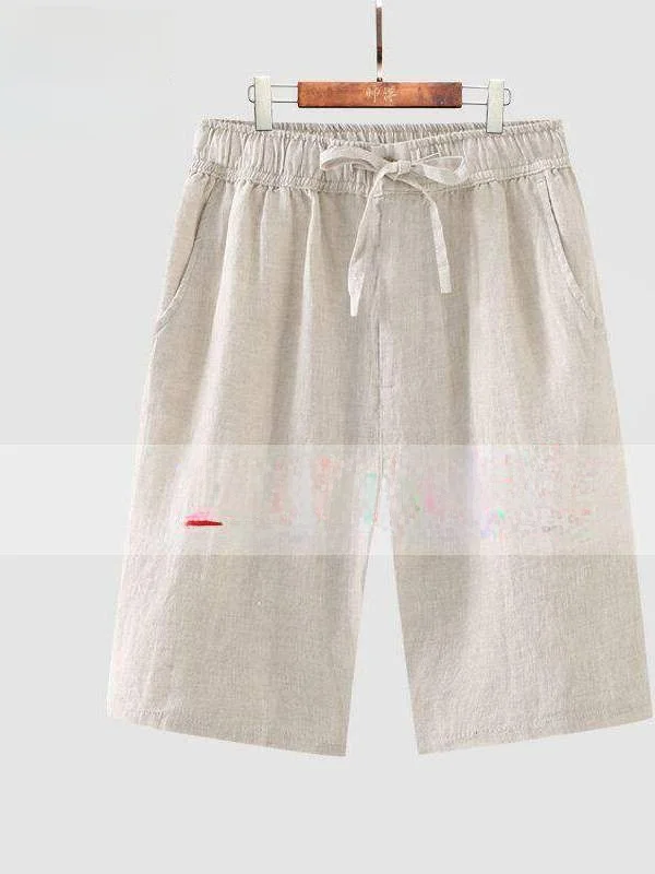 

Casual Linen Men's Shorts Summer Loose Outerwear Thin Comfortable Linen Five-Point Pants Straight Leg Fit Style for Spring