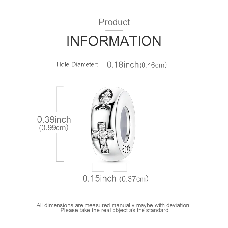 925 Sterling Silver Jesus Fish Cross Silicone Stopper Positioning Bead Decoration Is Very Suitable for European Bracelets, Neckl view 5