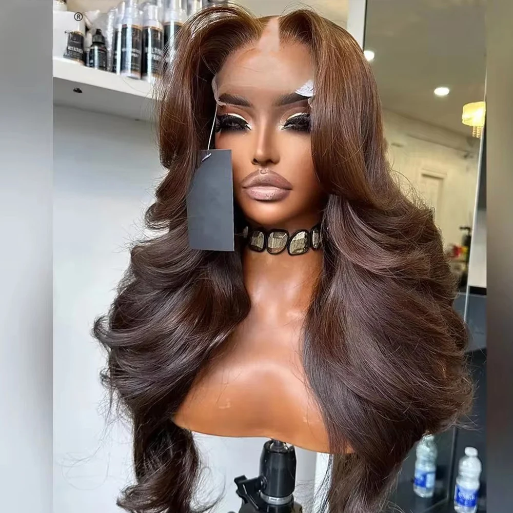 Loose Wavy Dark Brown U Part Wig Human Hair for Women Chestnut Blonde Glueless V Shaped Wig Human Hair with Clips/Comb Easy Wear