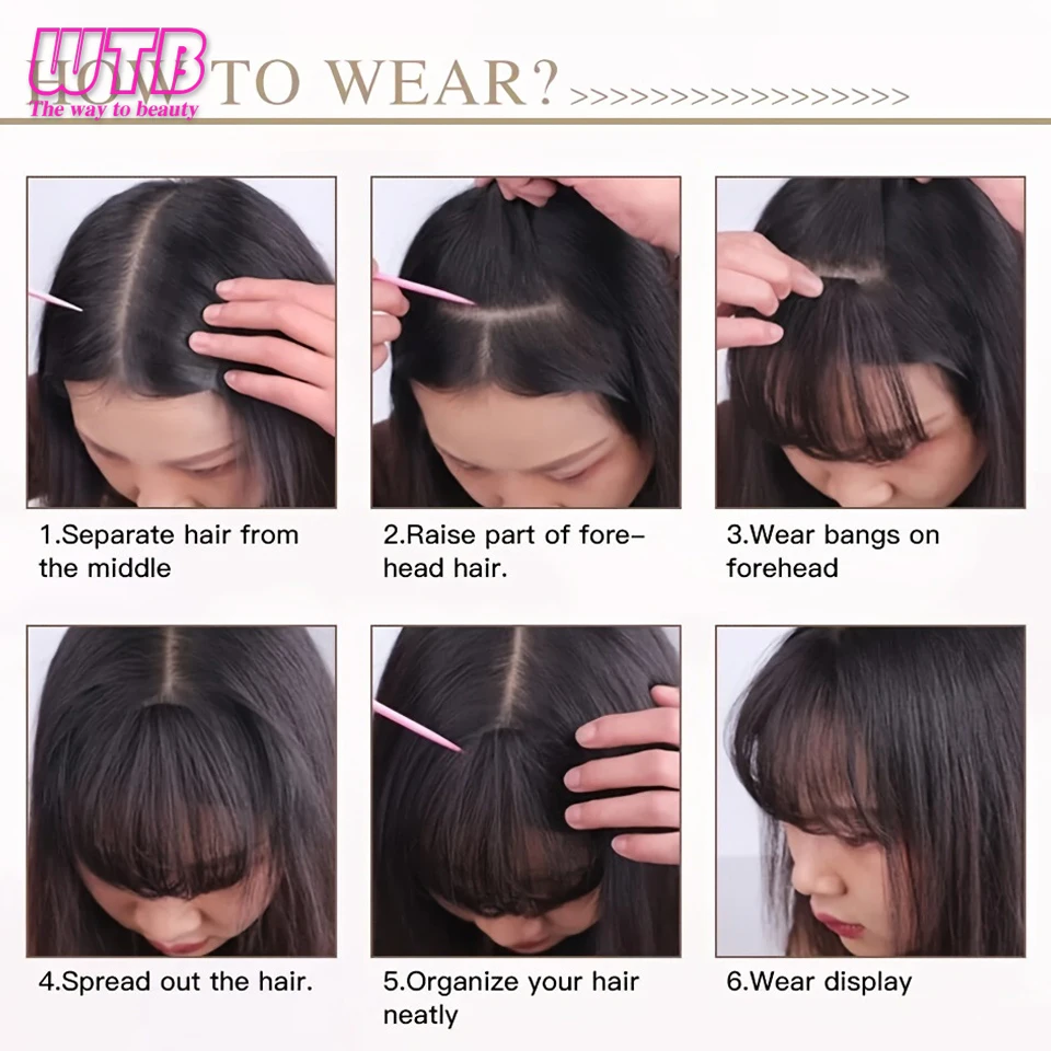 Fringe Bangs Synthetic Hair Topper Extensions Clip In Brown False Hairpiece with Temples for Women Short Styling Accessories