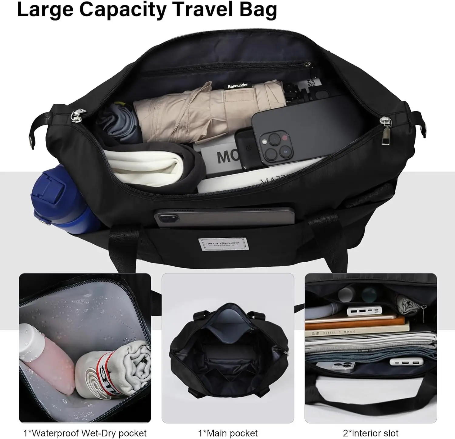 Expandable Foldable Rolling Duffel Bag With Wheels, Detachable Rolling Carry-On Luggage, Large Suitcase for Travel, Business