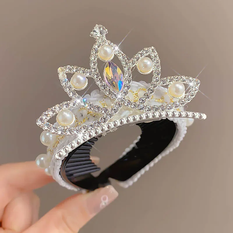 Princess Tiara Hair Clip with Pearl and Crystal for Girls\' Hair Updo and Ponytail Accessory girl hair accessoires