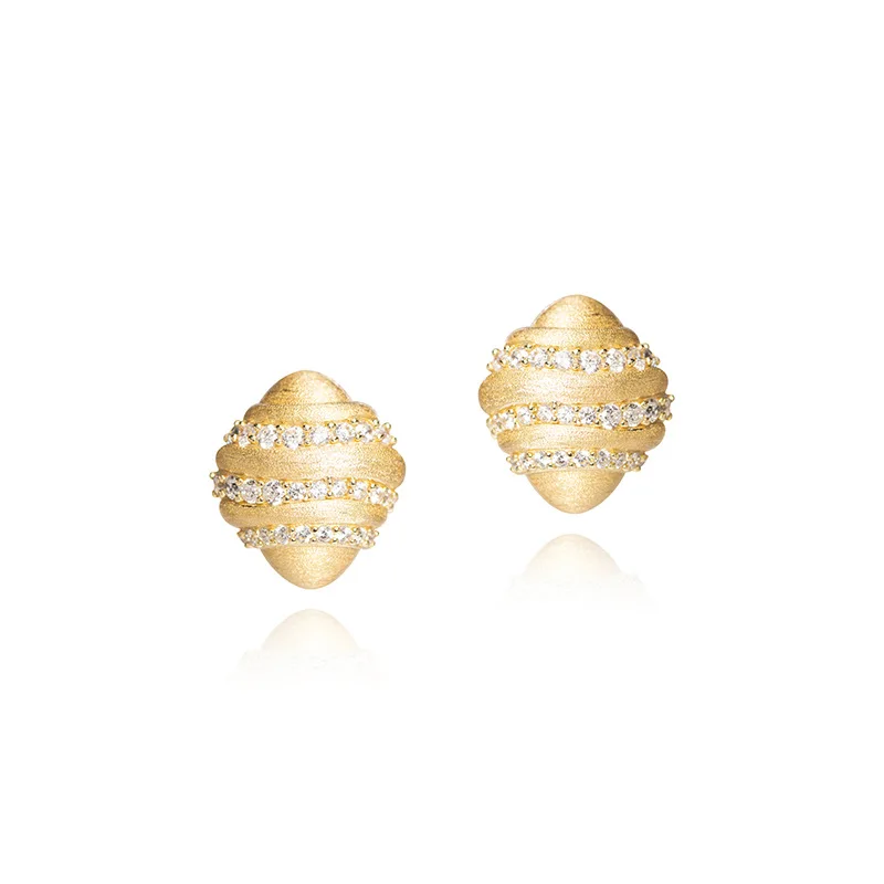 S925 Sterling Silver Gold-plated High Quality CZ Brushed Textured Stud Earrings for Women