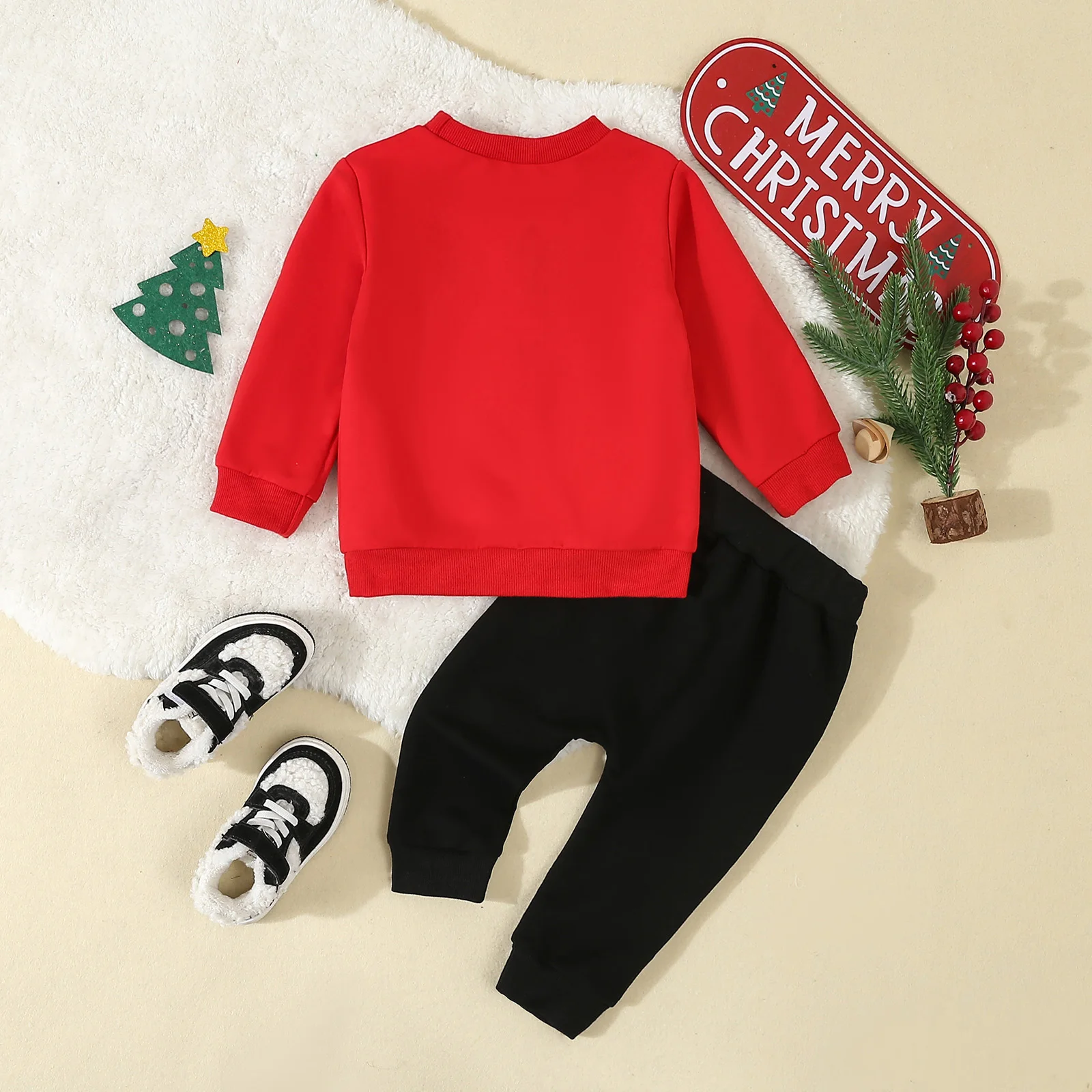 Tregren Kids Christmas Costume Long Sleeve Crew Neck Embroidery Letters Hoodie and Sweatpants Clothes Set