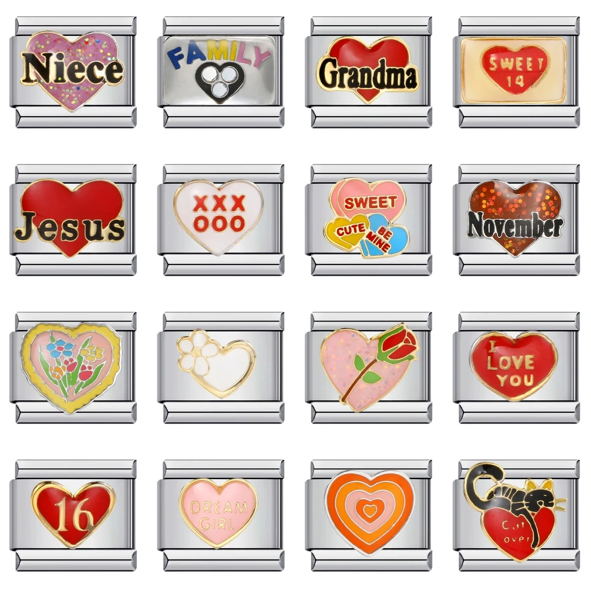 URING Bunte romantische Buchstaben Liebe Herz italienische Charm Links passen 9 mm Edelstahl Armband Valentinstag DIY Herstellung von Schmuck – Detail 1