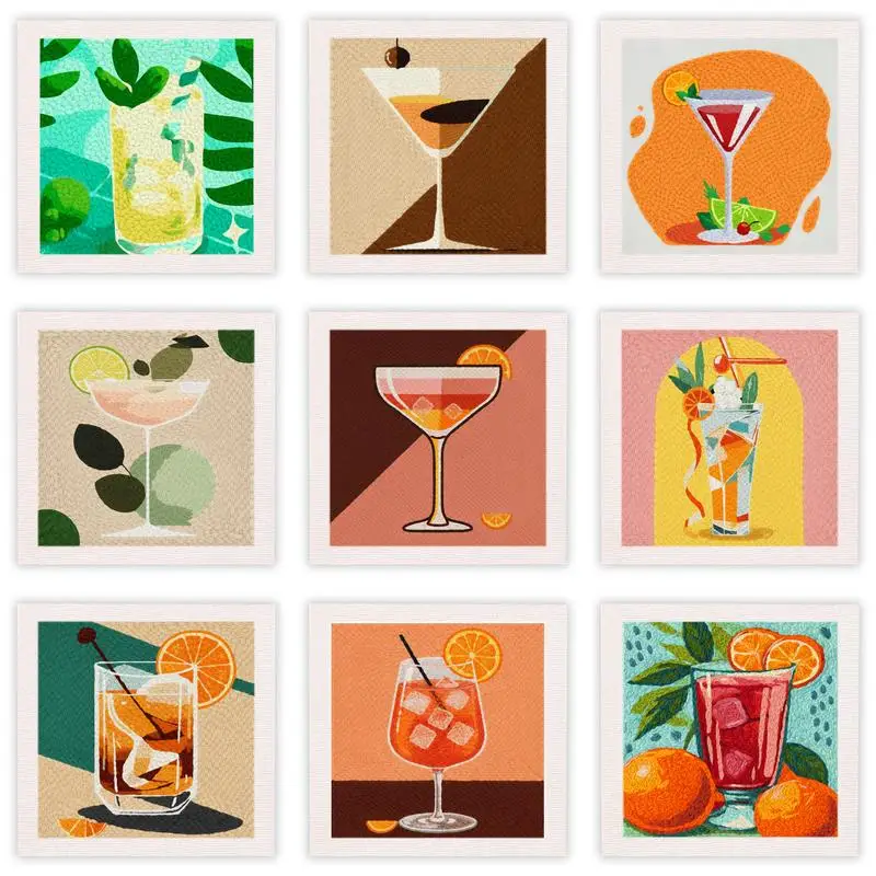 

25x25cm Punch Needle Embroidery Kits Goblet with Frame DIY Crafts Sewing Set for Home Decor Creative Embroidery Kit