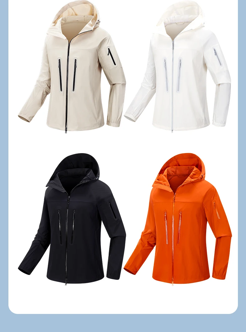 LNGXO Herren Damen Wander-Regenmantel, Sonnenschutz, Camping, Trekking, wasserdichte Jacke, Unisex, Stretch, Zwei-Wege-Reißverschluss, Windjacke – Detail 8