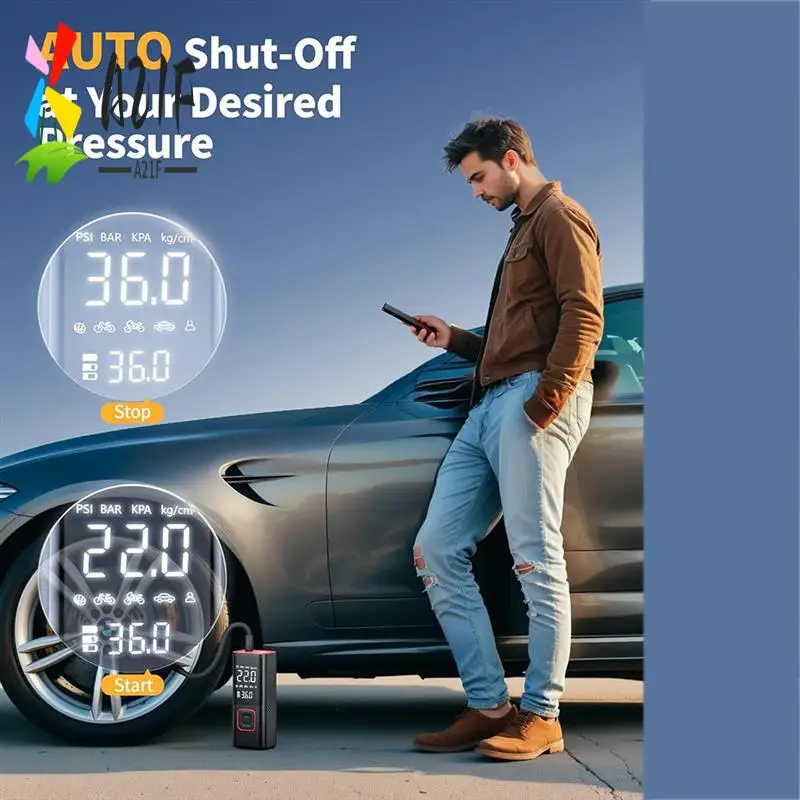 

A21F-Portable Tire Inflator - 150PSI Cordless Air Compressor With Auto Shutoff LED Light