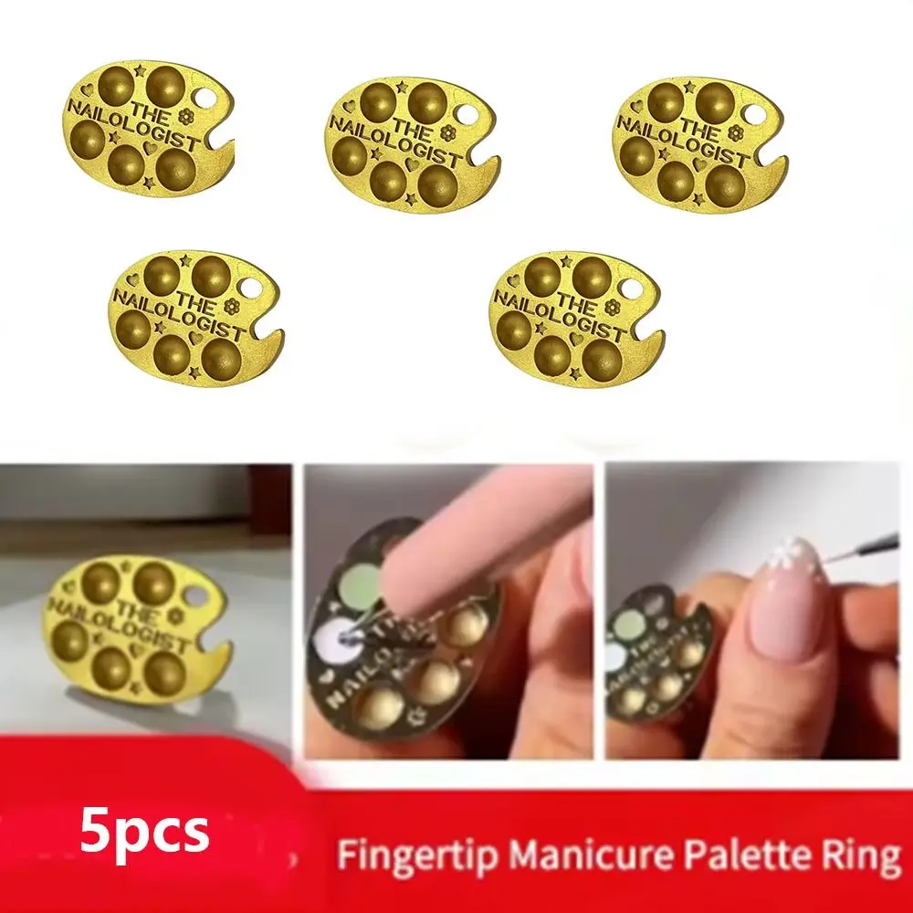 

5Pcs Wearable Finger Fingertip Gold Resin Nail Art Palette Ring DIY Fingertip Manicure Palette Ring Nail Polish Palette