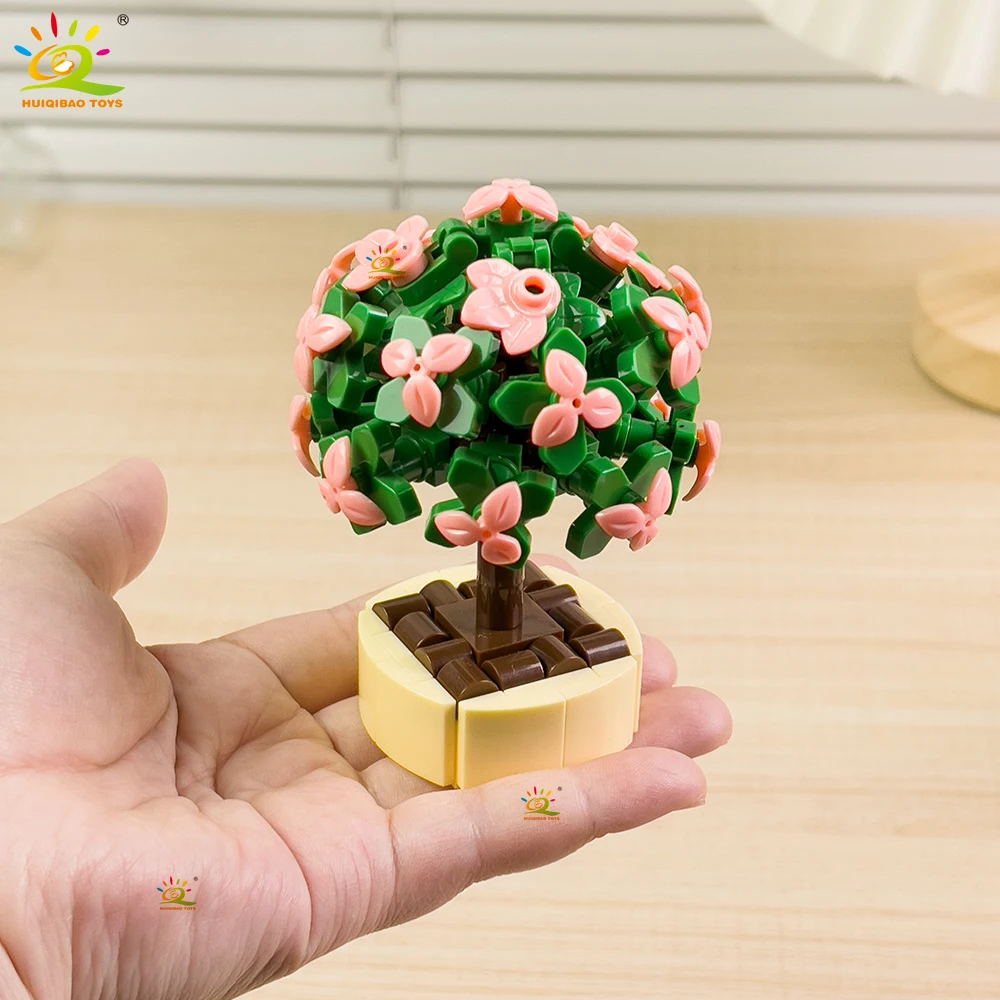 HUIQIBAO MOC Blume Sukkulenten Topf Modell Baustein DIY Ewiger Blumenstrauß Home Schreibtisch Pflanze Dekor Ziegel Mädchen Geschenk Kinder Spielzeug – Detail 7