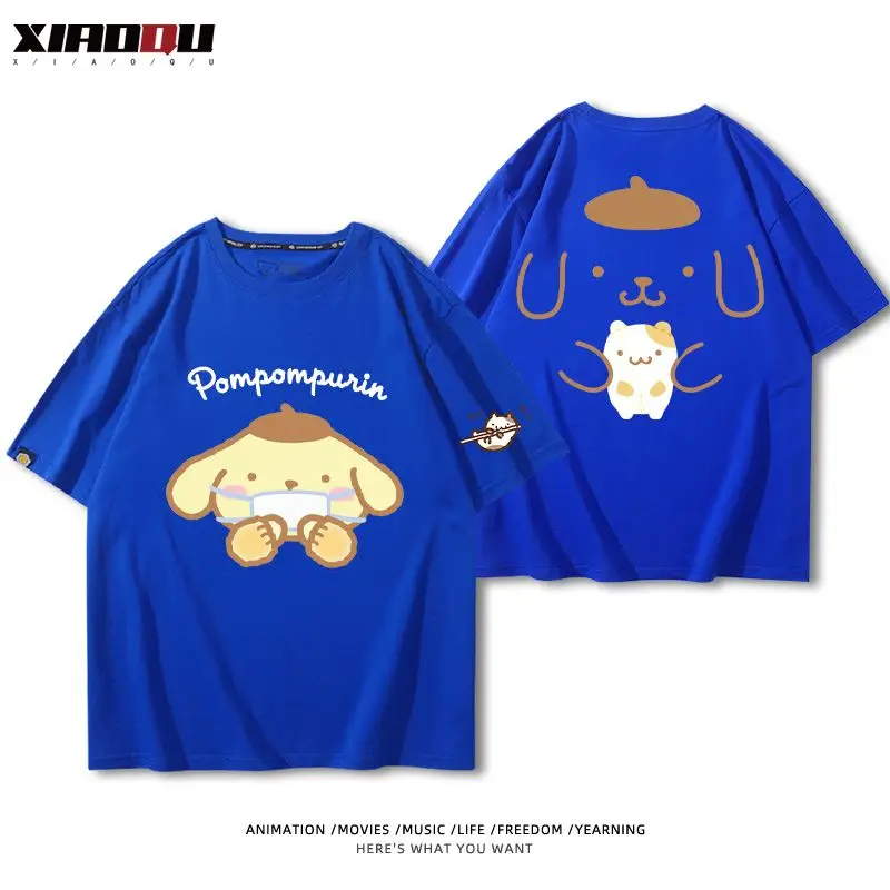 Kawaii Sanrio Anime Cotton T-Shirt Cute Pompompurin Cartoon Summer Short Sleeves Soft Comfortable Originality Children Gifts