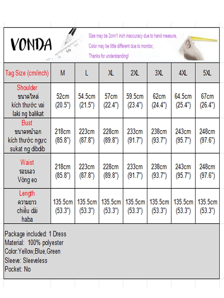 Abiti da donna taglie forti Abito estivo stampato vintage VONDA 2025 Estate senza maniche Party Tank Abiti O-Collo Abito allentato casual