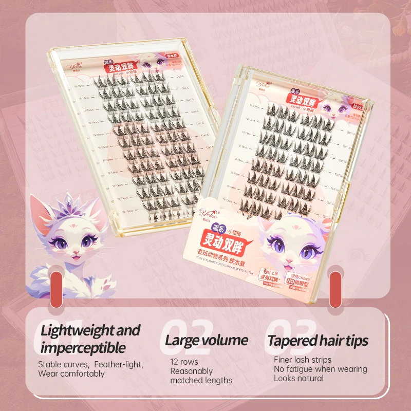 Yelix DIY Cluster Eyelash Extension Dovetail Segmented Lashes ขนตาปลอมธรรมชาติทุกวันอุปกรณ์แต่งหน้า