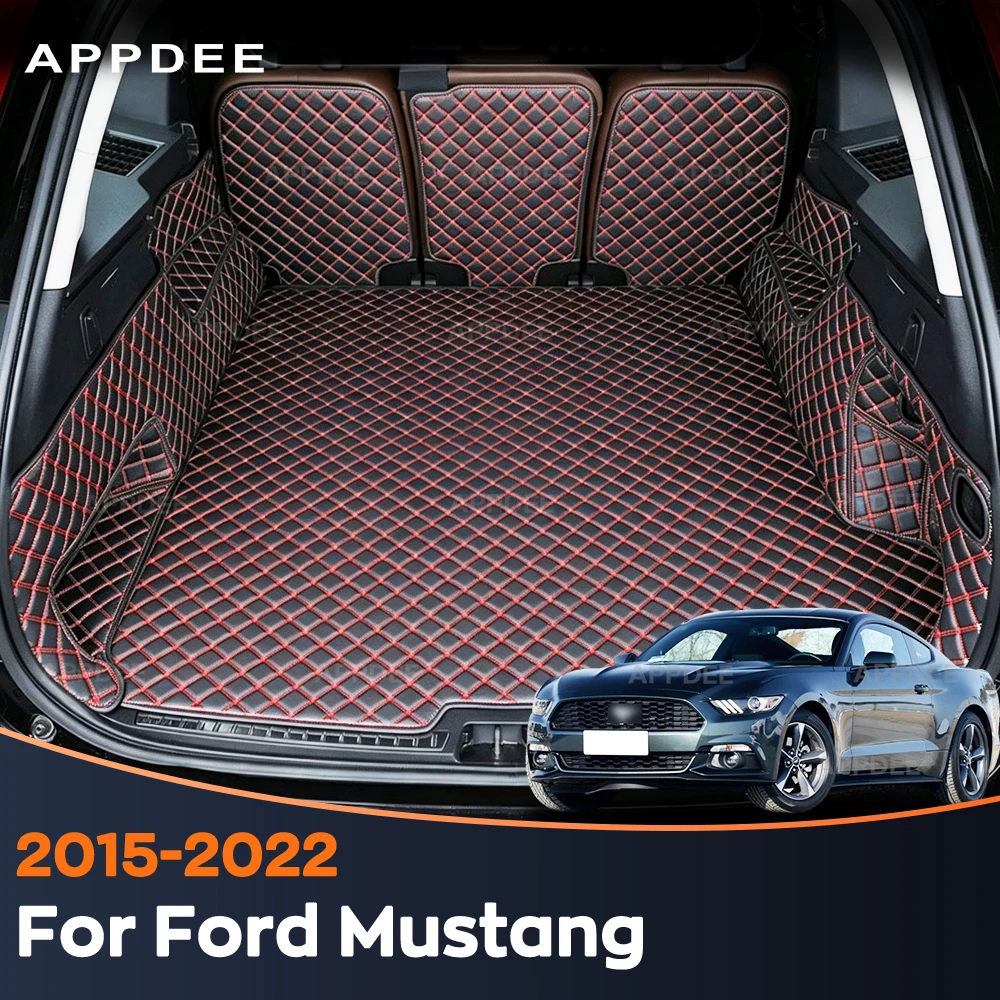 Car Trunk Mat For Ford Mustang 2015-2022 Cargo Liner Leather Full Cover Waterproof Interior Accessories