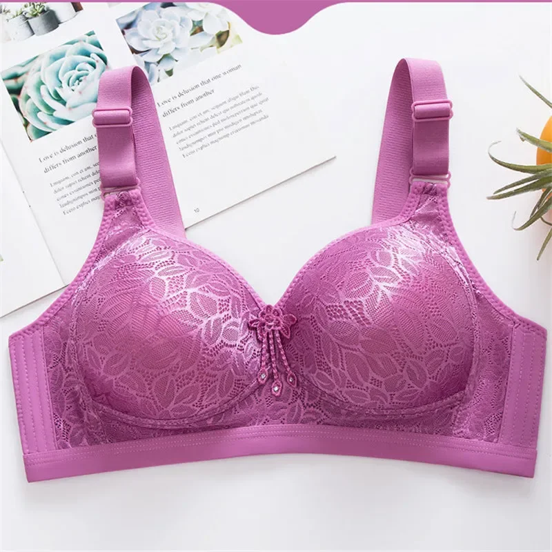 Plus Size Ladies Bra Silky Lace Flower Print Bras For Women Thin BC Cup Wireless Female Underwear Push Up Sexy Gym Sports Bra