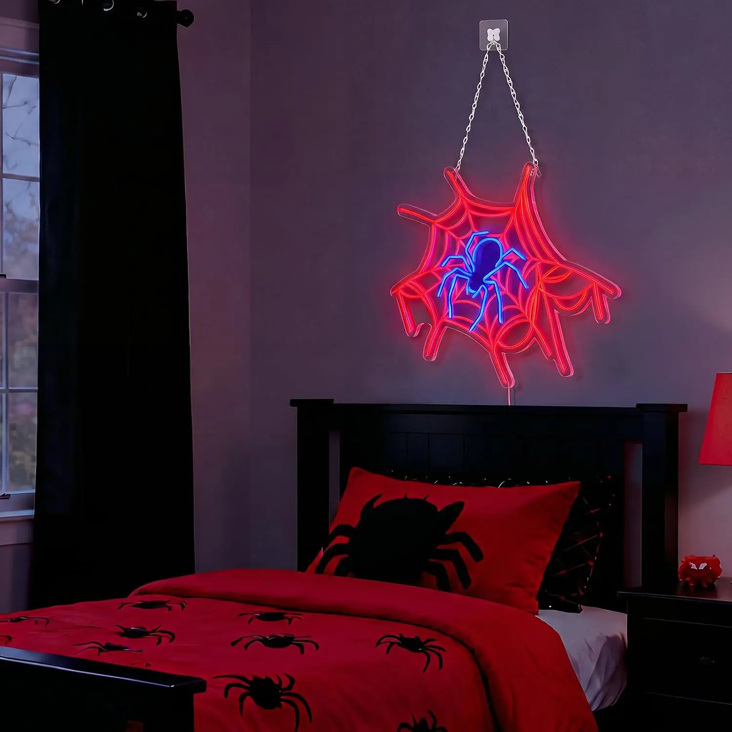 Halloween Spider Web Neon Sign USB LED Neon Light Wall Hanging Light for Halloween Party Bar Home Bedroom Aesthetic Decor Gift