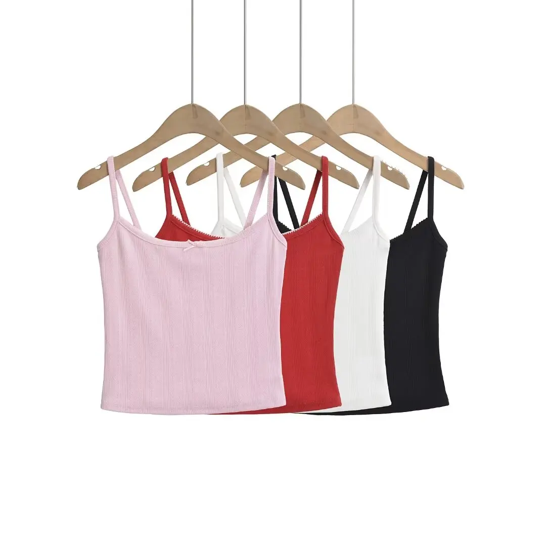 Summer Sexy Tops Women Tanks & Camis Y2k Clothes Cute Top Knitted White Crop Tops Women 2024 Front Bow Tie Camisole Top Pink