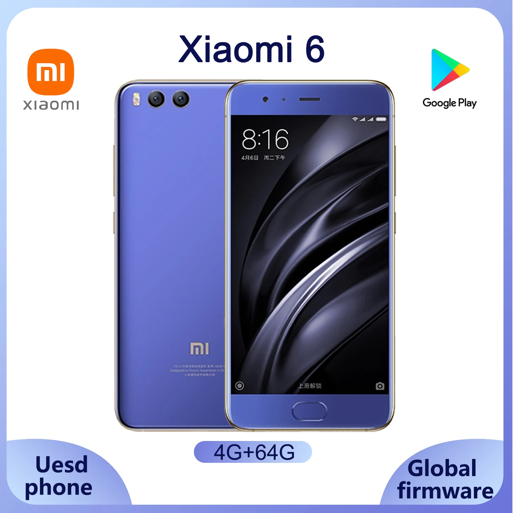 globale versie xiaomi 6 mobiele telefoon Vingerafdruk 5,15 inch Android 7.1.1 1080 x 1920 pixels 3350 mAh Snel opladen gebruikte telefoon