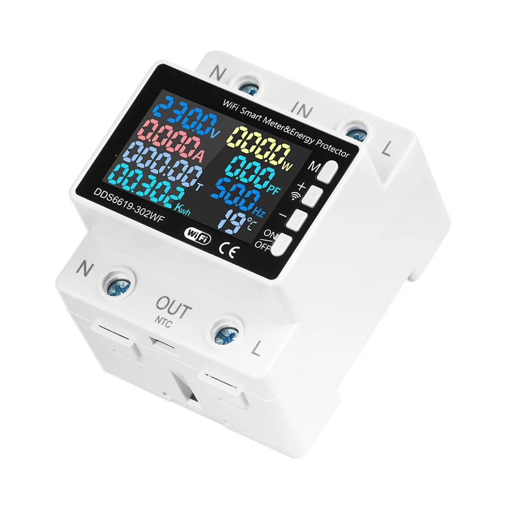 63A WiFi Energy Meter Rail Single Phase Digital Electricity Counter With LCD Display For Solar Photovoltaic Power System