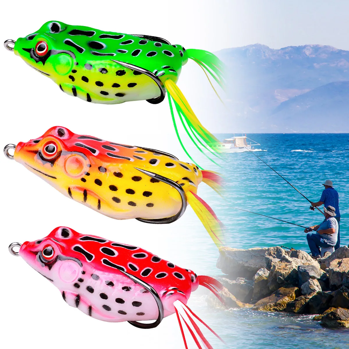 3 Pc Frog Lures Soft Tube Bait Silicone Fishing Lure With Hooks Top Water Soft 3D Eyes Artificial Wild Hanging Fishing Bait Set