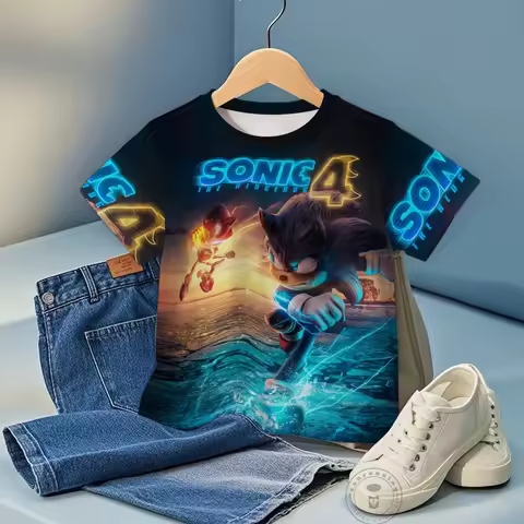 New Kid's T-shirt Sonic 3D Printing, Summer Loose Fitting Street Fashion Trend Classic Comfortable Short Sleeved Clothing