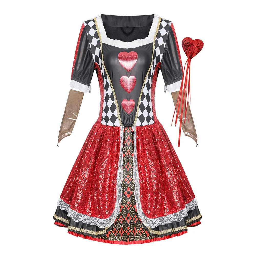 Halloween-Märchenkostüm Alice im Wunderland, Cosplay, Karnevalskostüm, Mardi Gras, Poker-Königin der Herzen, Kleid, Anzug, Maskerade – Detail 4