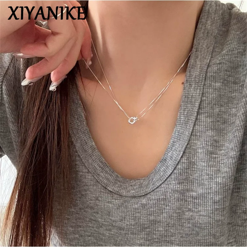 

XIYANIKE Double Layer Circle Pendant Necklaces For Women Fashion New Clavicle Chain Anniversary Jewelry Gift Party Birthday