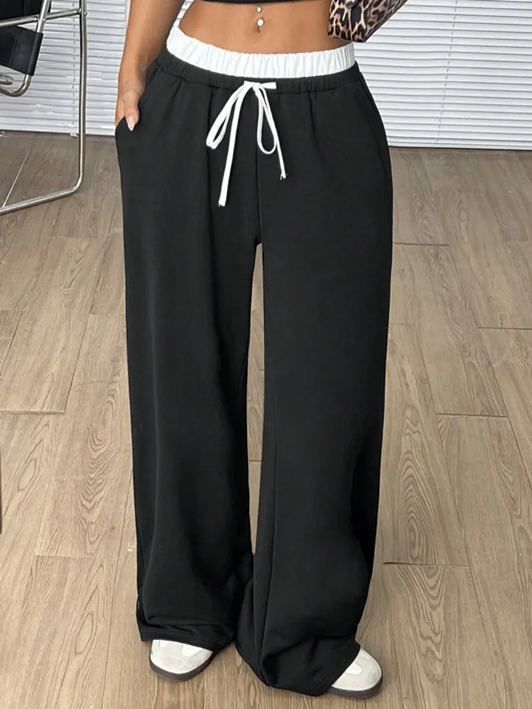 

BKLD 2024 Simple Straight Leg Casual Trousers Autumn And Winter Loose Elastic Waist Floor Length Pants Clothes For Women