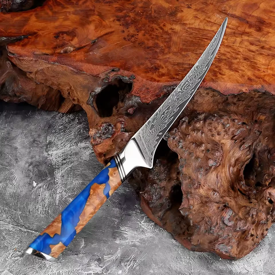 Cuchillo para deshuesar de 6 pulgadas, cuchillo para cortar carne afilado de acero damasco, cuchillo para filete de cocina para recortar carne, aves de corral y pollo, cuchillos para pescado