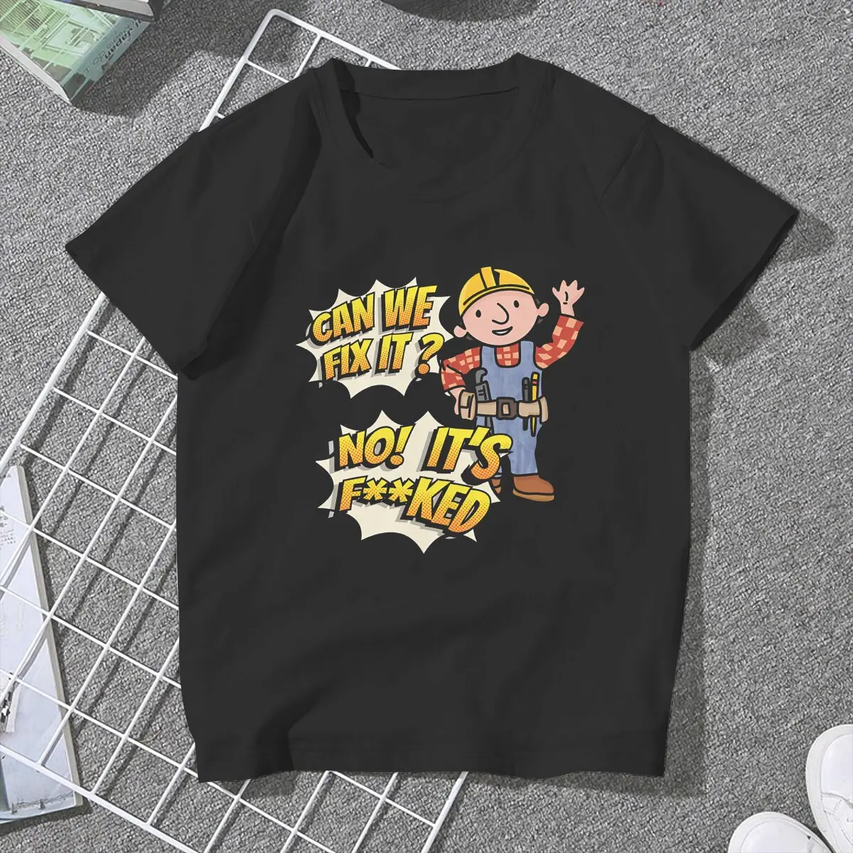 Can We Fix It Repair Man Female Shirts Bob the Builder Cartoon Oversized Vintage Women Tshirts Harajuku Casual Feminine Blusas