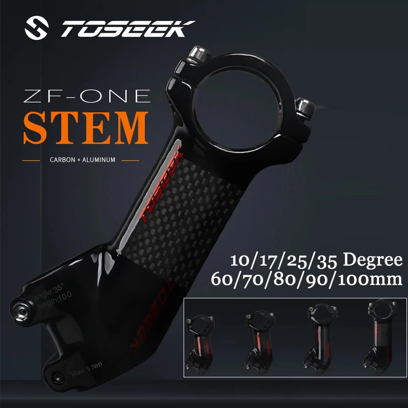 

Toseek Bicycle Stem Carbon Aluminum Alloy Ultralight Bike Stem 6/10/17/25/35 Degree 60/70/80/90/100mm Road MTB Handlebar Stem