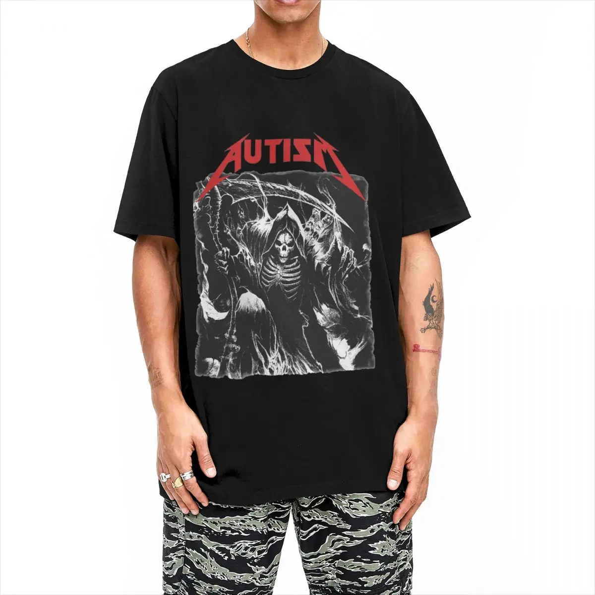 Casual Autism Badass Autism Reaper T Shirt Men Round Neck Short Sleeve Top Tee Cotton TopsTops