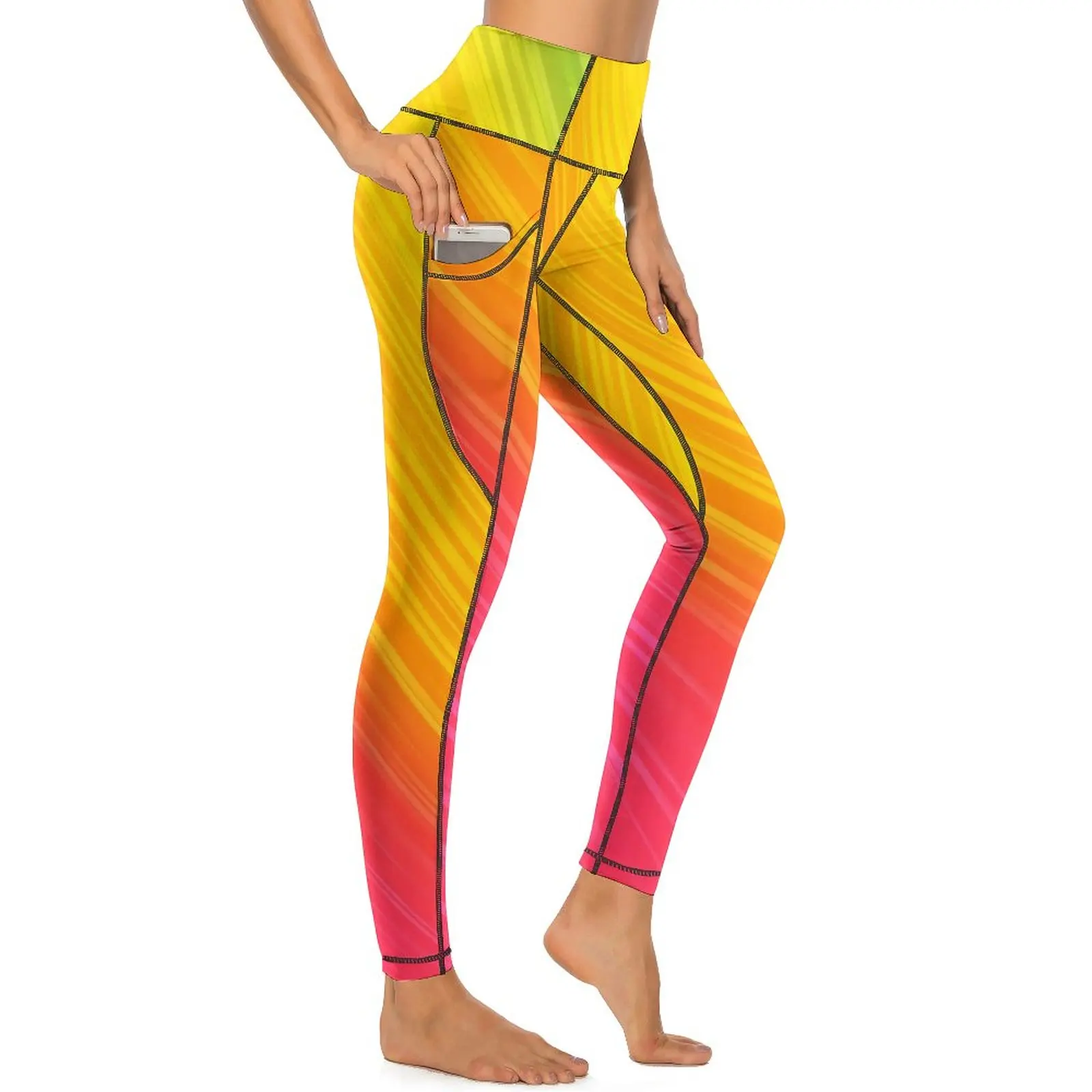 Pantalon de yoga rayé arc-en-ciel pour femme, collants de sport personnalisés, leggings de gym taille haute, imprimé coloré sexy, collants de sport commandés respirants