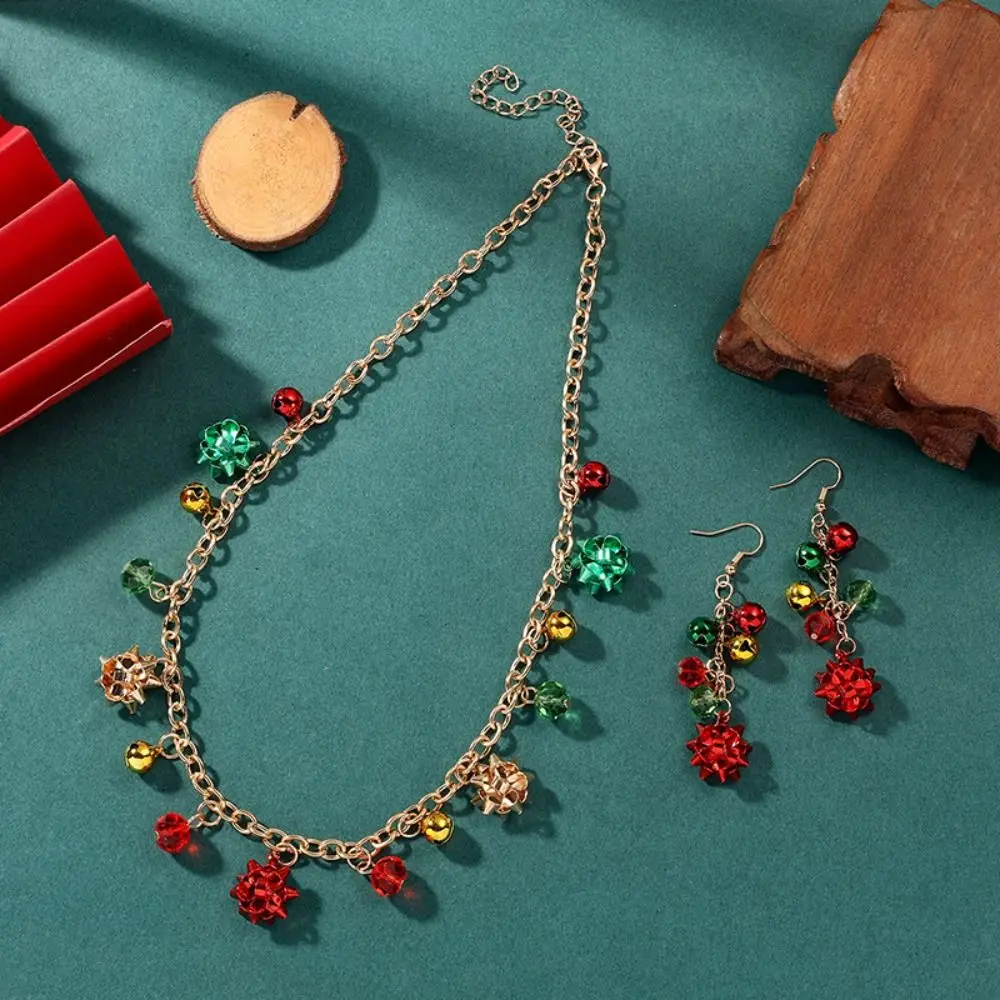 Fashion Necklace Christmas Bell Jewelry Set Earrings Colorful Bell Xmas Clavicle Chain Bracelet Alloy Festival