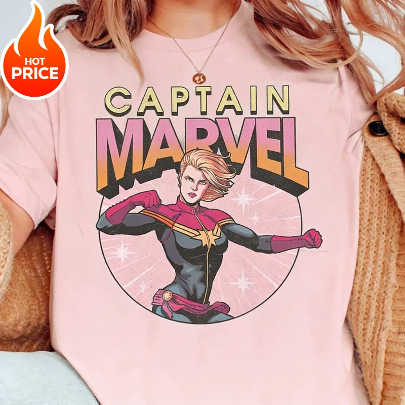 

Новая летняя футболка Marvel 2026 с изображением Капитана Марвел для мальчиков и девочек, одежда для всей семьи, повседневная футболка большого размера для мужчин и женщин, футболка с короткими рукавами
