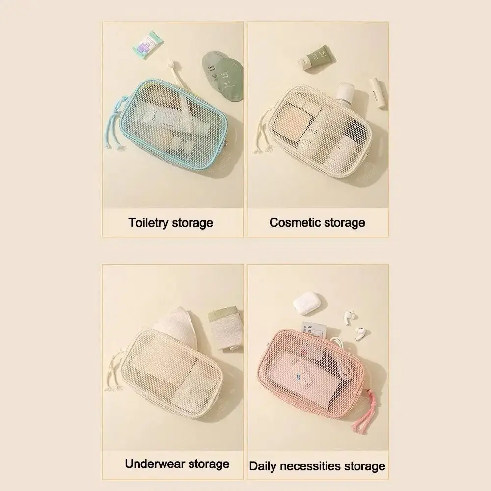 Large Capacity Mesh Cosmetic Bag Transparent Breathable Mesh Travel Makeup Organizer Multipurpose Hand-Held Wash Bags Women