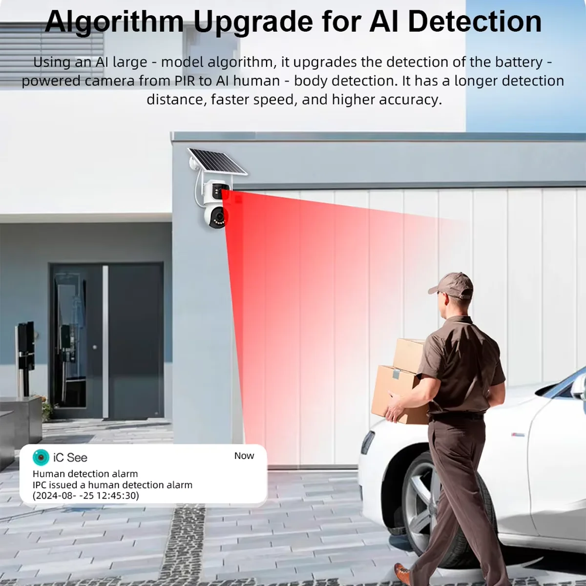 Caméra solaire double objectif 4G 4MP : détection AI, 10 000 mAh, vision nocturne Starlight, audio bidirectionnel, 355 °   Rotation, SIM préinstallé
