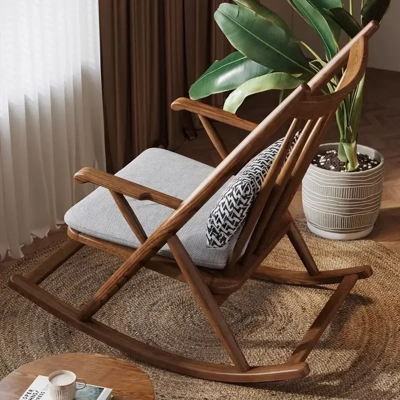 Mecedora de madera maciza reclinable para adultos, balcón, hogar, ocio, dormitorio, sofá individual, mecedora perezosa para celebridades de Internet